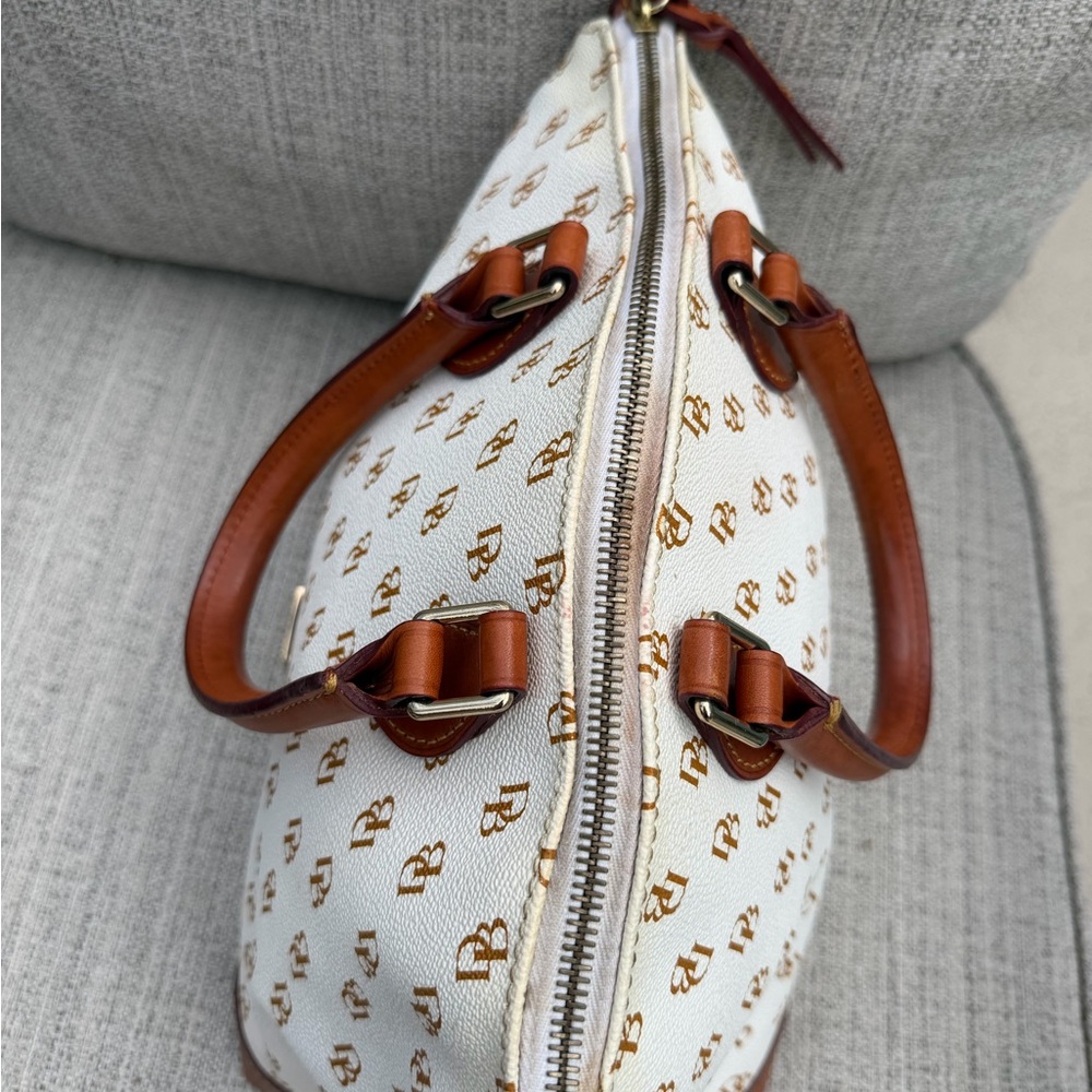 Dooney & Bourke White and Brown Large Satchel Leather Monogrammed Papers - Picture 12 of 12